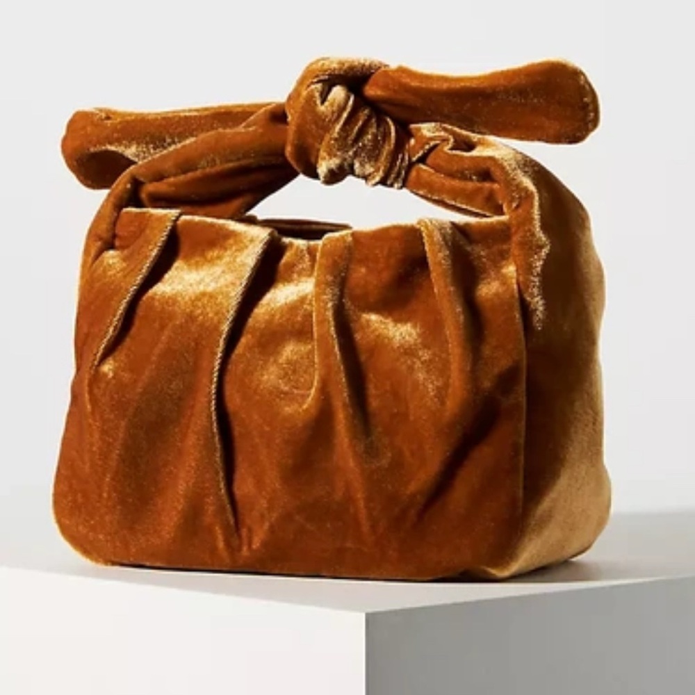 Anthropologie Velvet Bag In Gold